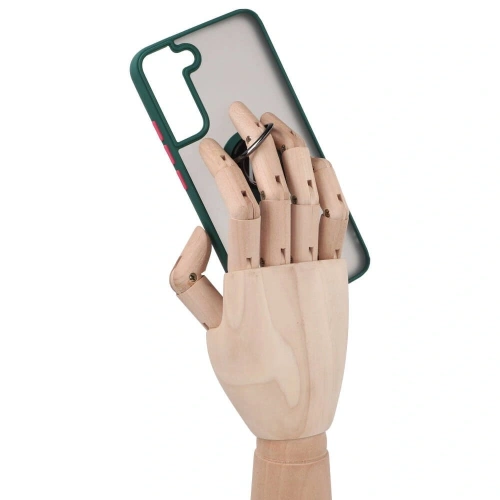 Etui z uchwytem na palec Bizon Case Hybrid Ring do Samsung Galaxy S22 Plus przydymione z ciemnozieloną ramką