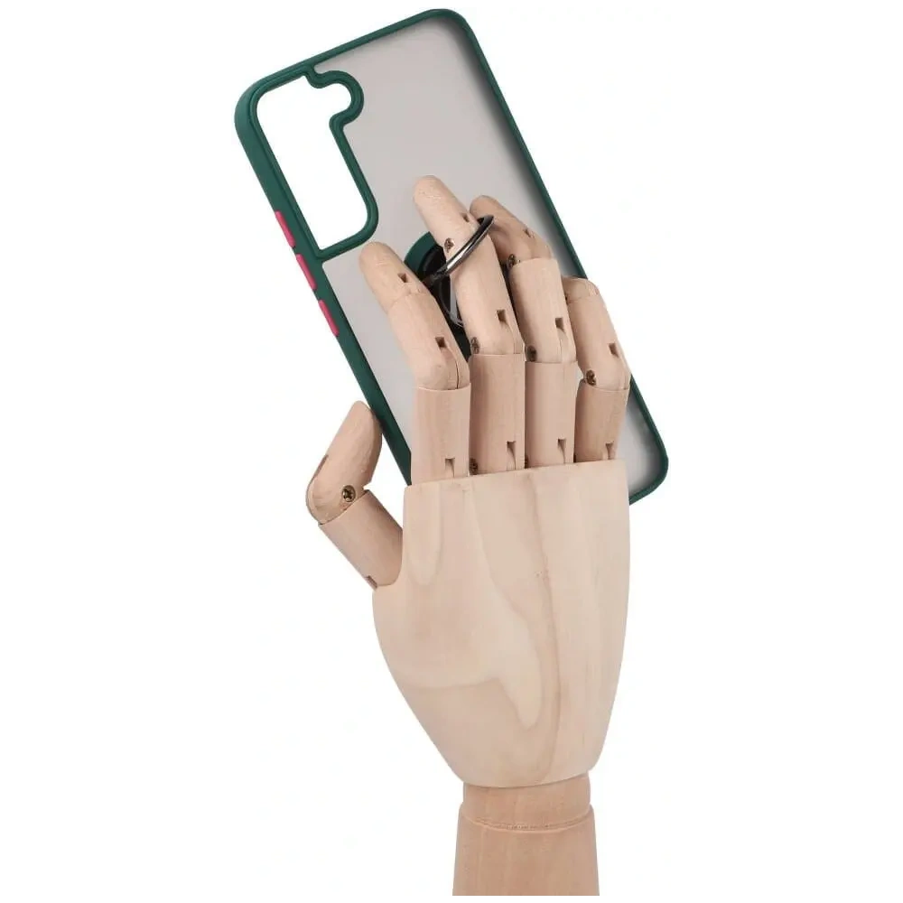 Hurtownia GSM - Etui z uchwytem na palec Bizon Case Hybrid Ring do Galaxy S22 Plus, przydymione z ciemnozieloną ramką - BIZ7788 - {ean13} - Hurt