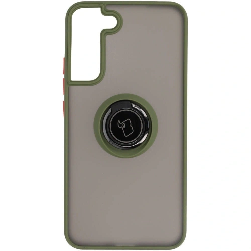 Etui z uchwytem na palec Bizon Case Hybrid Ring do Samsung Galaxy S22 Plus przydymione z zieloną ramką
