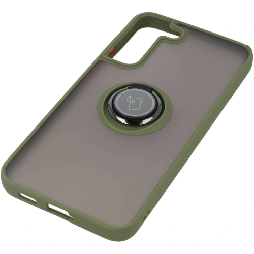 Etui z uchwytem na palec Bizon Case Hybrid Ring do Samsung Galaxy S22 Plus przydymione z zieloną ramką