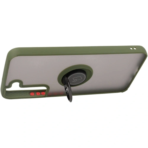 Etui z uchwytem na palec Bizon Case Hybrid Ring do Samsung Galaxy S22 Plus przydymione z zieloną ramką