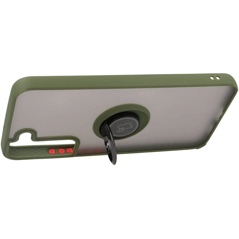 Hurtownia GSM - Etui z uchwytem na palec Bizon Case Hybrid Ring do Samsung Galaxy S22 Plus przydymione z zieloną ramką - BIZ7796 - {ean13} - Hurt
