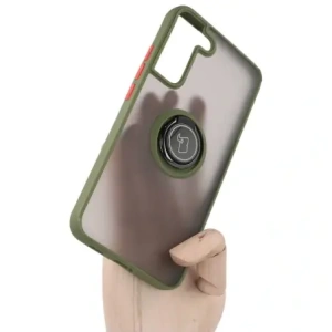 Hurtownia GSM - Etui z uchwytem na palec Bizon Case Hybrid Ring do Samsung Galaxy S22 Plus przydymione z zieloną ramką - BIZ7796 - {ean13} - Hurt