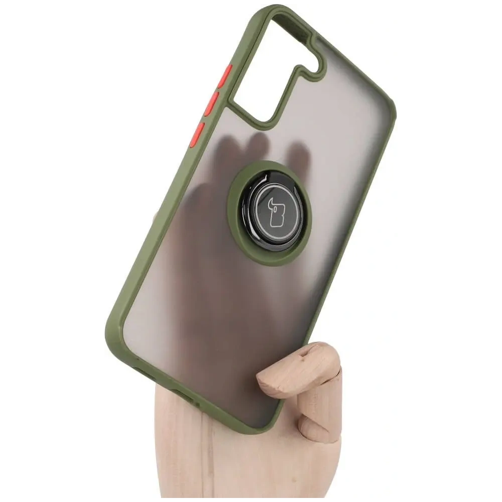 Hurtownia GSM - Etui z uchwytem na palec Bizon Case Hybrid Ring do Samsung Galaxy S22 Plus przydymione z zieloną ramką - BIZ7796 - {ean13} - Hurt