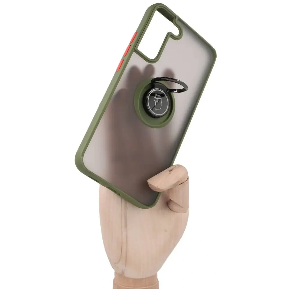 Hurtownia GSM - Etui z uchwytem na palec Bizon Case Hybrid Ring do Samsung Galaxy S22 Plus przydymione z zieloną ramką - BIZ7796 - {ean13} - Hurt