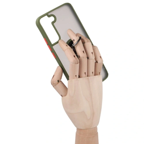 Etui z uchwytem na palec Bizon Case Hybrid Ring do Samsung Galaxy S22 Plus przydymione z zieloną ramką