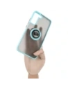 Etui z uchwytem na palec Bizon Case Hybrid Ring do Samsung Galaxy S22 Plus przydymione z jasnoniebieską ramką