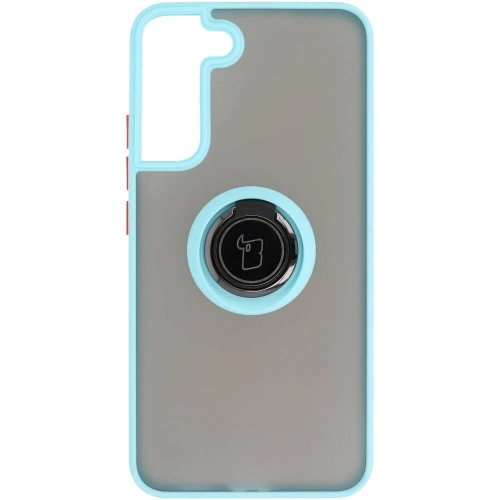 Etui z uchwytem na palec Bizon Case Hybrid Ring do Samsung Galaxy S22 Plus przydymione z jasnoniebieską ramką