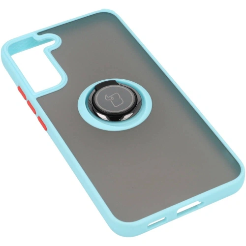 Etui z uchwytem na palec Bizon Case Hybrid Ring do Samsung Galaxy S22 Plus przydymione z jasnoniebieską ramką