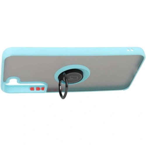 Etui z uchwytem na palec Bizon Case Hybrid Ring do Samsung Galaxy S22 Plus przydymione z jasnoniebieską ramką