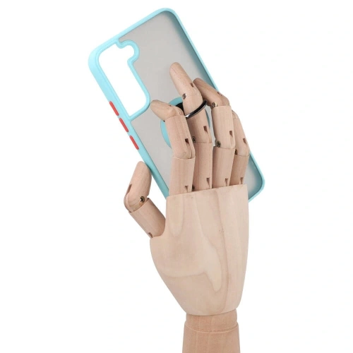 Etui z uchwytem na palec Bizon Case Hybrid Ring do Samsung Galaxy S22 Plus przydymione z jasnoniebieską ramką