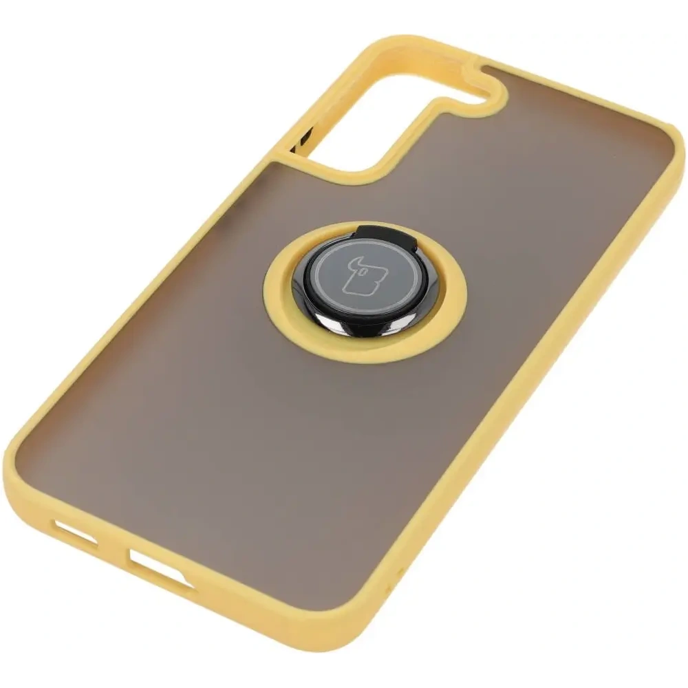 Hurtownia GSM - Etui z uchwytem na palec Bizon Case Hybrid Ring do Samsung Galaxy S22 Plus przydymione z żółtą ramką - BIZ7799 - {ean13} - Hurt