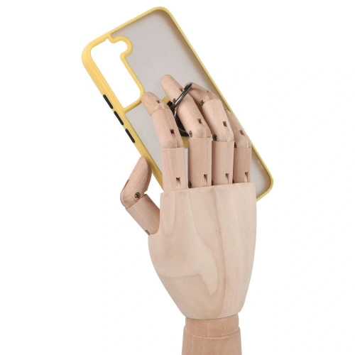 Etui z uchwytem na palec Bizon Case Hybrid Ring do Samsung Galaxy S22 Plus przydymione z żółtą ramką