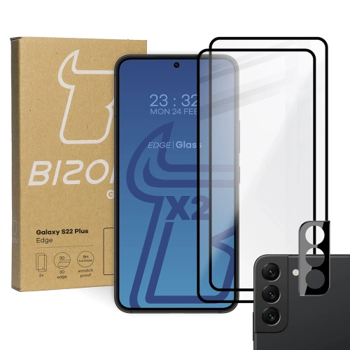 2x szkło hartowane Bizon Glass Edge + ochrona na obiektyw Samsung Galaxy S22 Plus