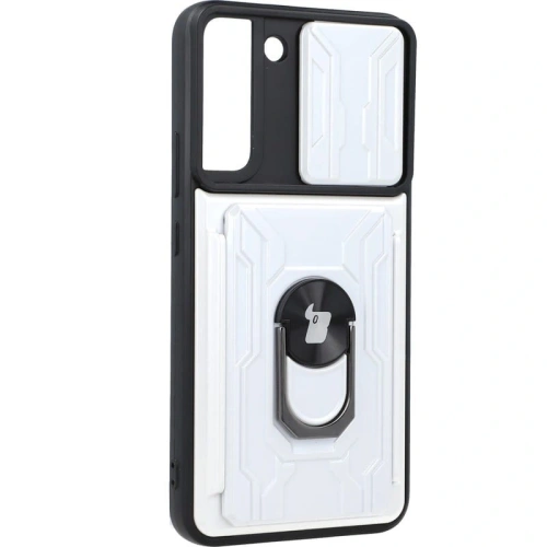 Etui Bizon Case Camshield Card Slot Ring do Samsung Galaxy S22 Plus białe