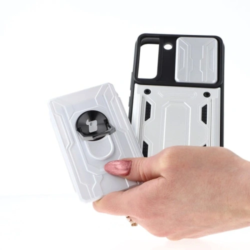 Etui Bizon Case Camshield Card Slot Ring do Samsung Galaxy S22 Plus białe