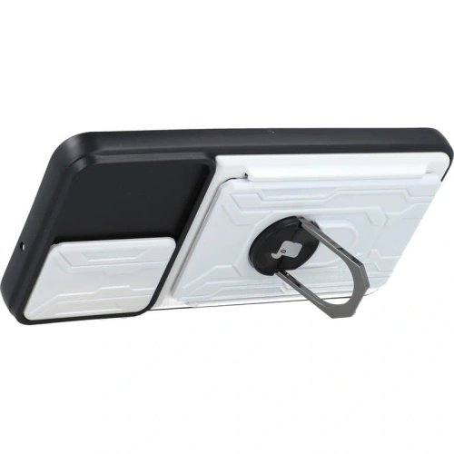 Etui Bizon Case Camshield Card Slot Ring do Samsung Galaxy S22 Plus białe