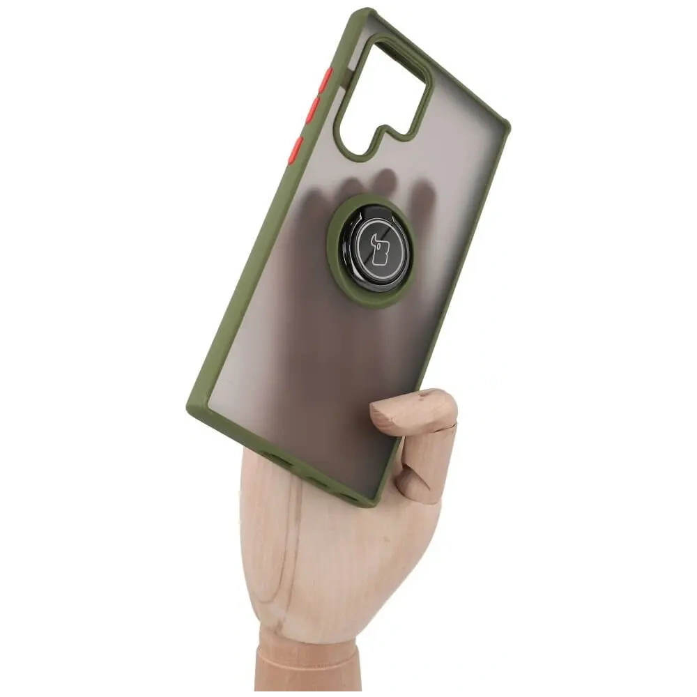 Wholesale Bizon Case Hybrid Ring Samsung Galaxy S22 Ultra smoky with a green frame - BIZ7812 - {ean13} - Hurt