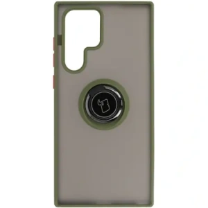 Hurtownia GSM - Etui z uchwytem na palec Bizon Case Hybrid Ring do Galaxy S22 Ultra, przydymione z zieloną ramką - BIZ7812 - {ean13} - Hurt