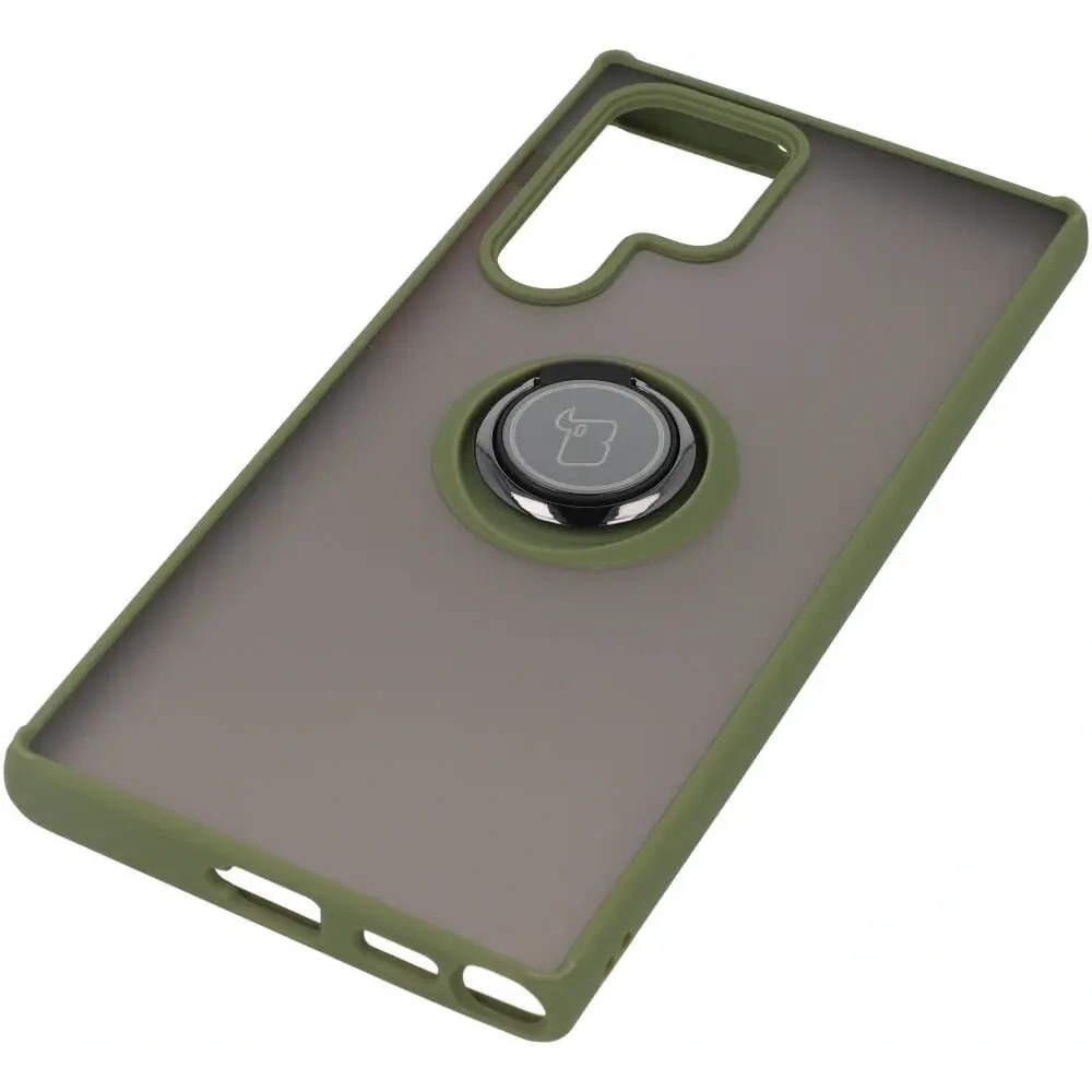 Wholesale Bizon Case Hybrid Ring Samsung Galaxy S22 Ultra smoky with a green frame - BIZ7812 - {ean13} - Hurt