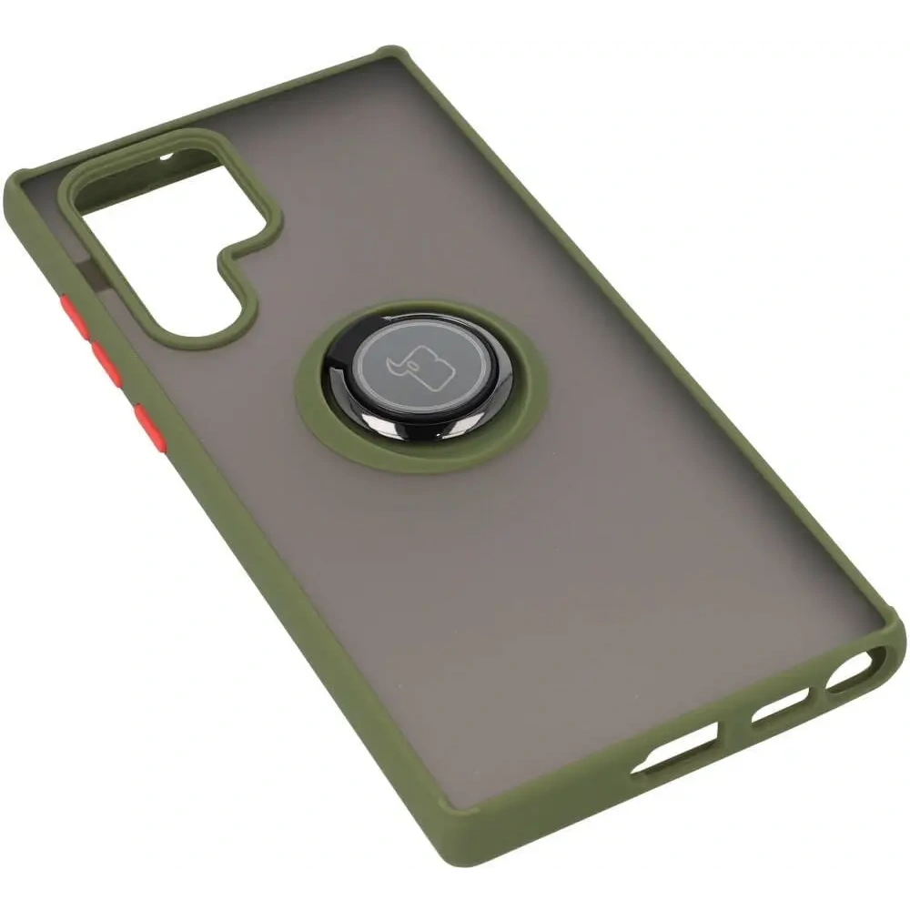Wholesale Bizon Case Hybrid Ring Samsung Galaxy S22 Ultra smoky with a green frame - BIZ7812 - {ean13} - Hurt