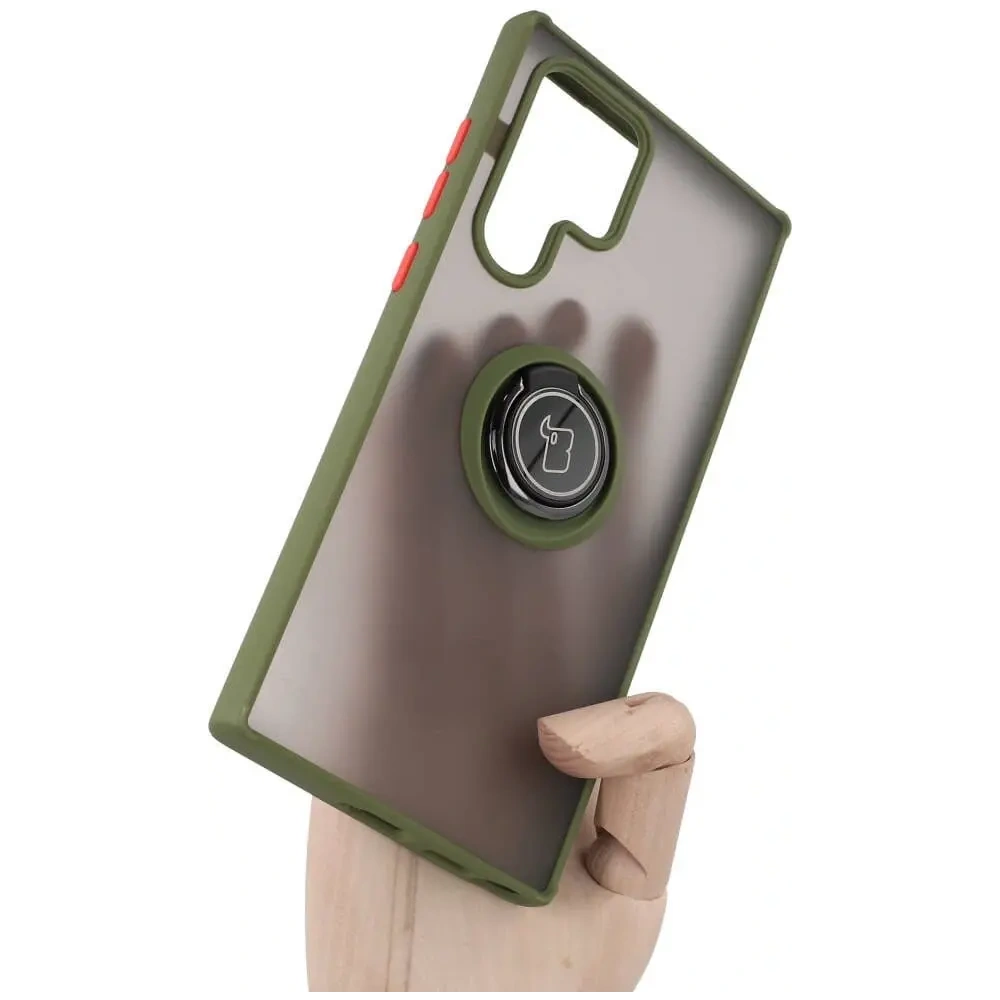 Wholesale Bizon Case Hybrid Ring Samsung Galaxy S22 Ultra smoky with a green frame - BIZ7812 - {ean13} - Hurt