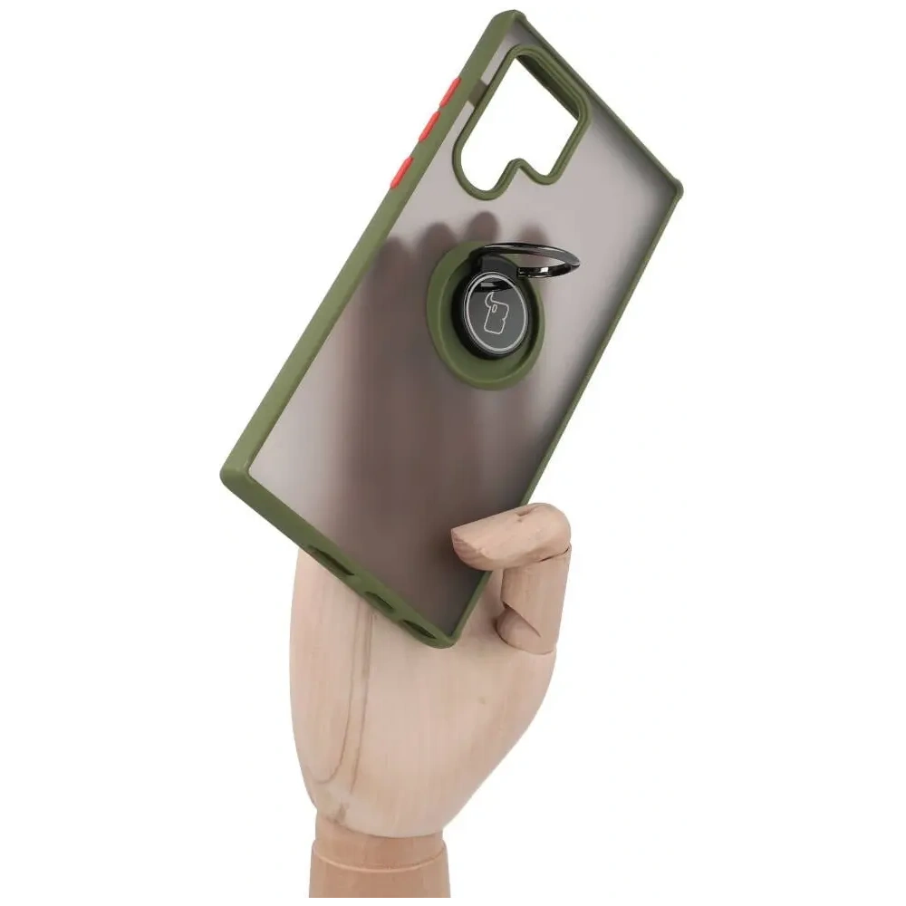 Wholesale Bizon Case Hybrid Ring Samsung Galaxy S22 Ultra smoky with a green frame - BIZ7812 - {ean13} - Hurt