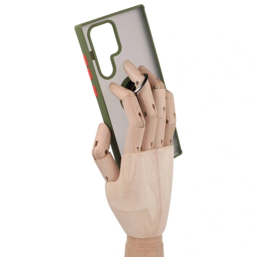 Etui z uchwytem na palec Bizon Case Hybrid Ring do Samsung Galaxy S22 Ultra przydymione z zieloną ramką