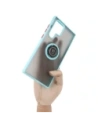 Etui z uchwytem na palec Bizon Case Hybrid Ring do Samsung Galaxy S22 Ultra przydymione z jasnoniebieską ramką