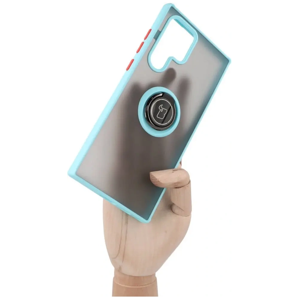 Wholesale Bizon Case Hybrid Ring Samsung Galaxy S22 Ultra smoky with a light blue frame - BIZ7816 - {ean13} - Hurt