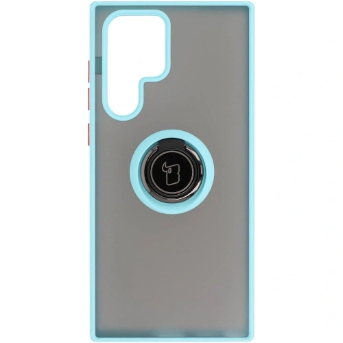 Etui z uchwytem na palec Bizon Case Hybrid Ring do Samsung Galaxy S22 Ultra przydymione z jasnoniebieską ramką