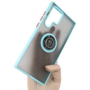 Hurtownia GSM - Etui z uchwytem na palec Bizon Case Hybrid Ring do Galaxy S22 Ultra, przydymione z jasnoniebieską ramką - BIZ7816 - {ean13} - Hurt