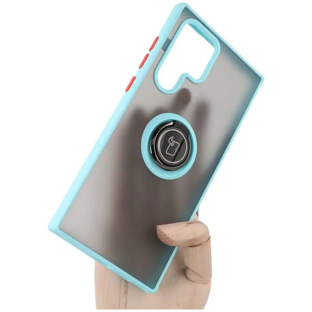Wholesale Bizon Case Hybrid Ring Samsung Galaxy S22 Ultra smoky with a light blue frame - BIZ7816 - {ean13} - Hurt