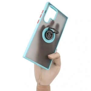 Hurtownia GSM - Etui z uchwytem na palec Bizon Case Hybrid Ring do Galaxy S22 Ultra, przydymione z jasnoniebieską ramką - BIZ7816 - {ean13} - Hurt