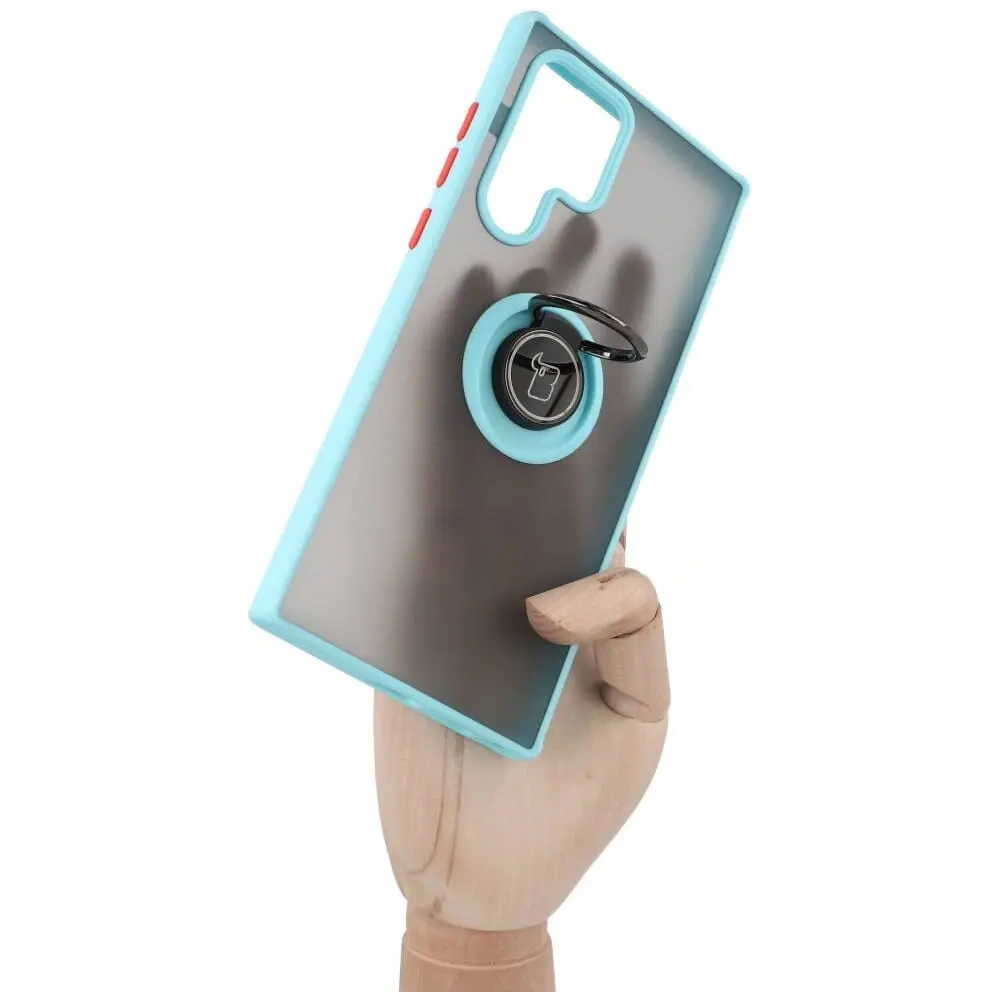 Wholesale Bizon Case Hybrid Ring Samsung Galaxy S22 Ultra smoky with a light blue frame - BIZ7816 - {ean13} - Hurt