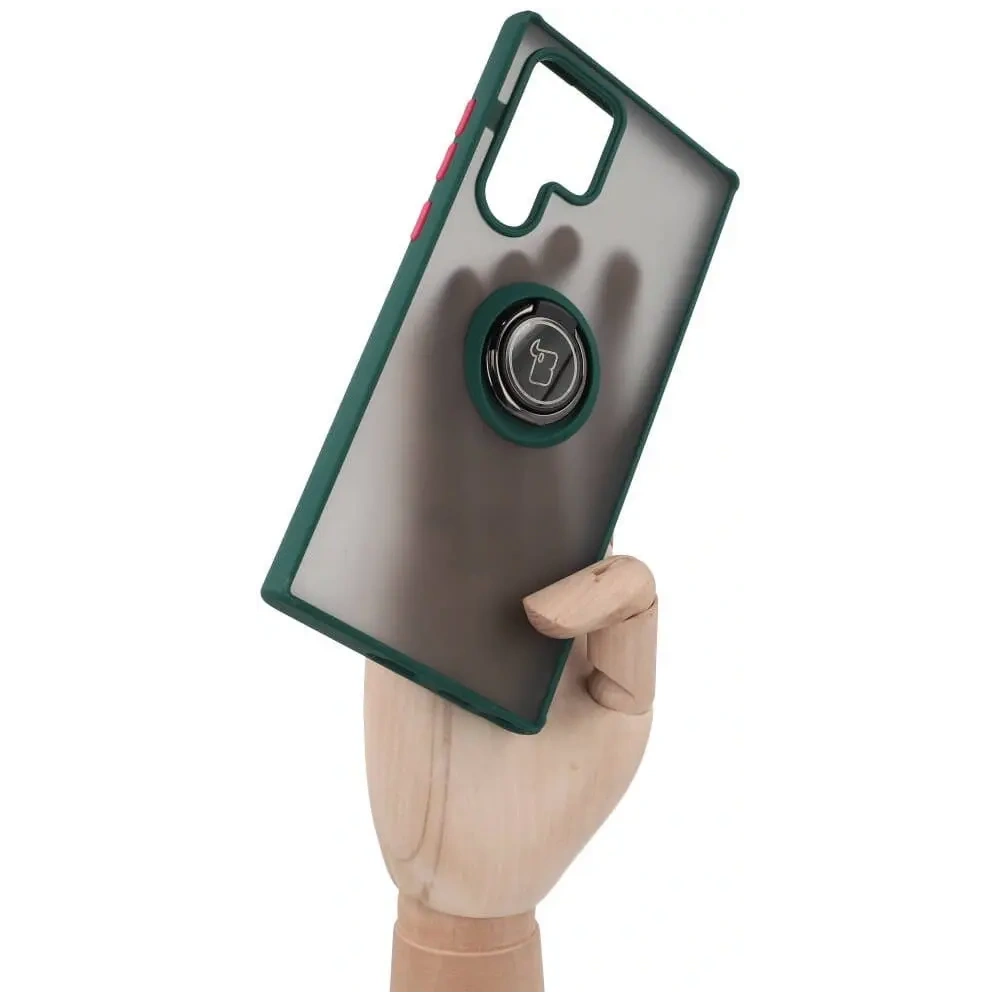 Wholesale Bizon Case Hybrid Ring Samsung Galaxy S22 Ultra smoky with a dark green frame - BIZ1642 - {ean13} - Hurt