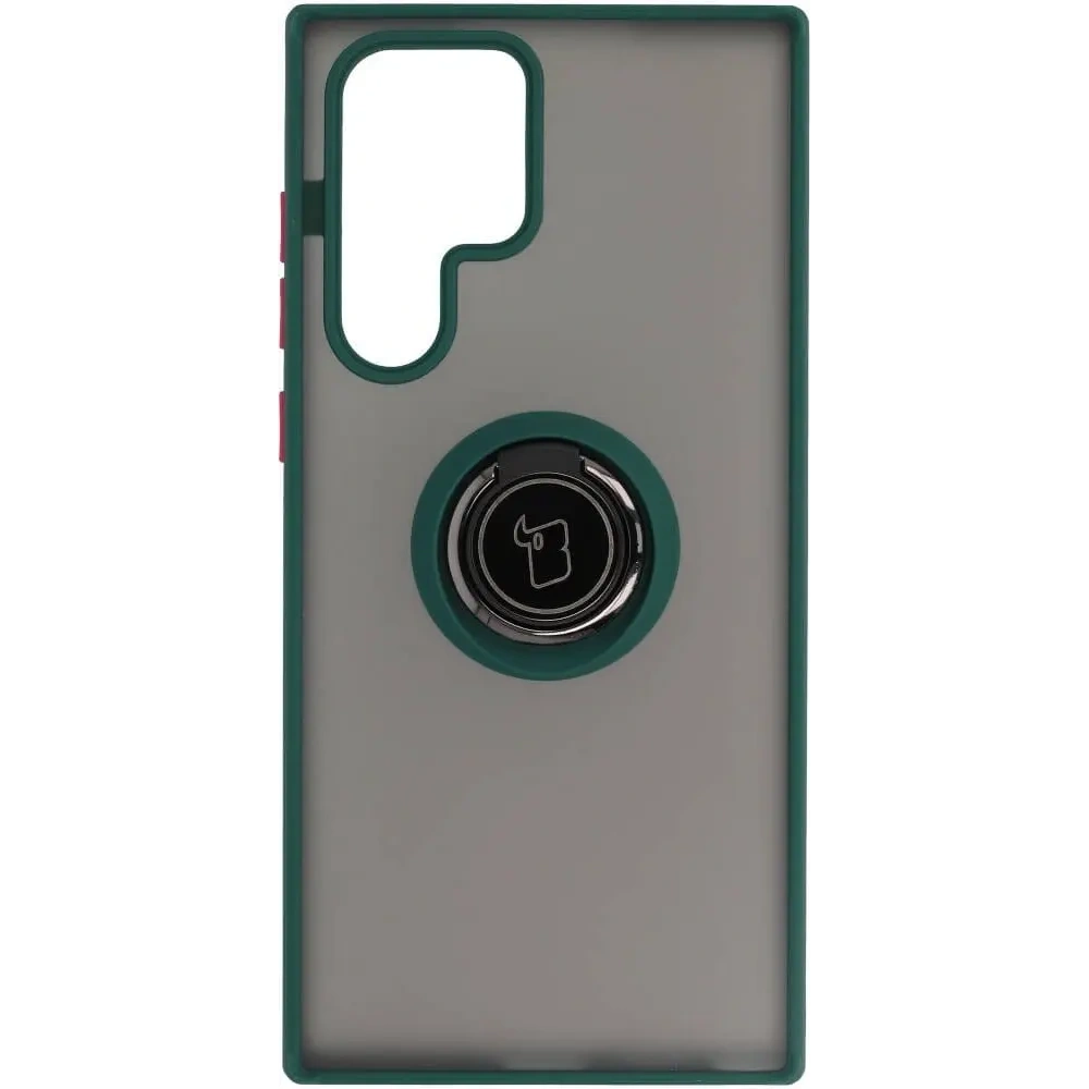 Wholesale Bizon Case Hybrid Ring Samsung Galaxy S22 Ultra smoky with a dark green frame - BIZ1642 - {ean13} - Hurt