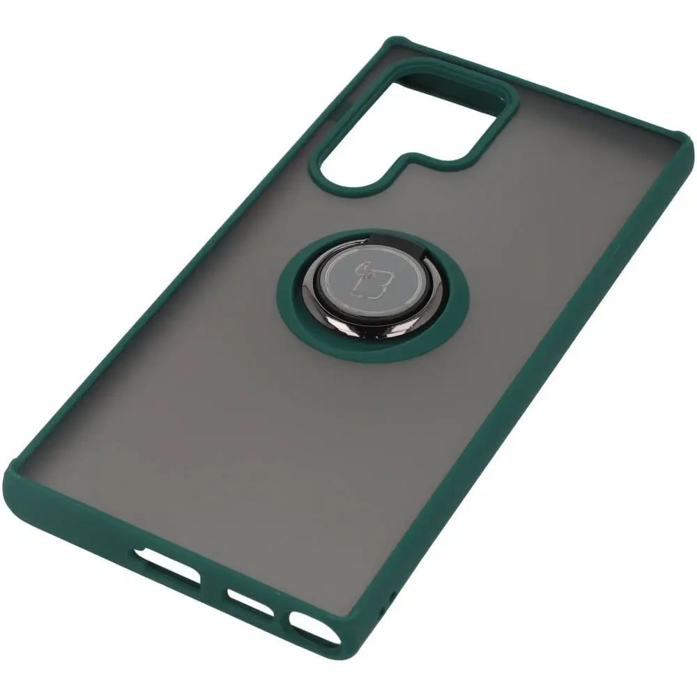 Wholesale Bizon Case Hybrid Ring Samsung Galaxy S22 Ultra smoky with a dark green frame - BIZ1642 - {ean13} - Hurt
