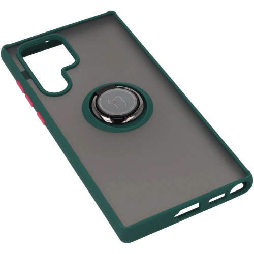 Etui z uchwytem na palec Bizon Case Hybrid Ring do Samsung Galaxy S22 Ultra przydymione z ciemnozieloną ramką