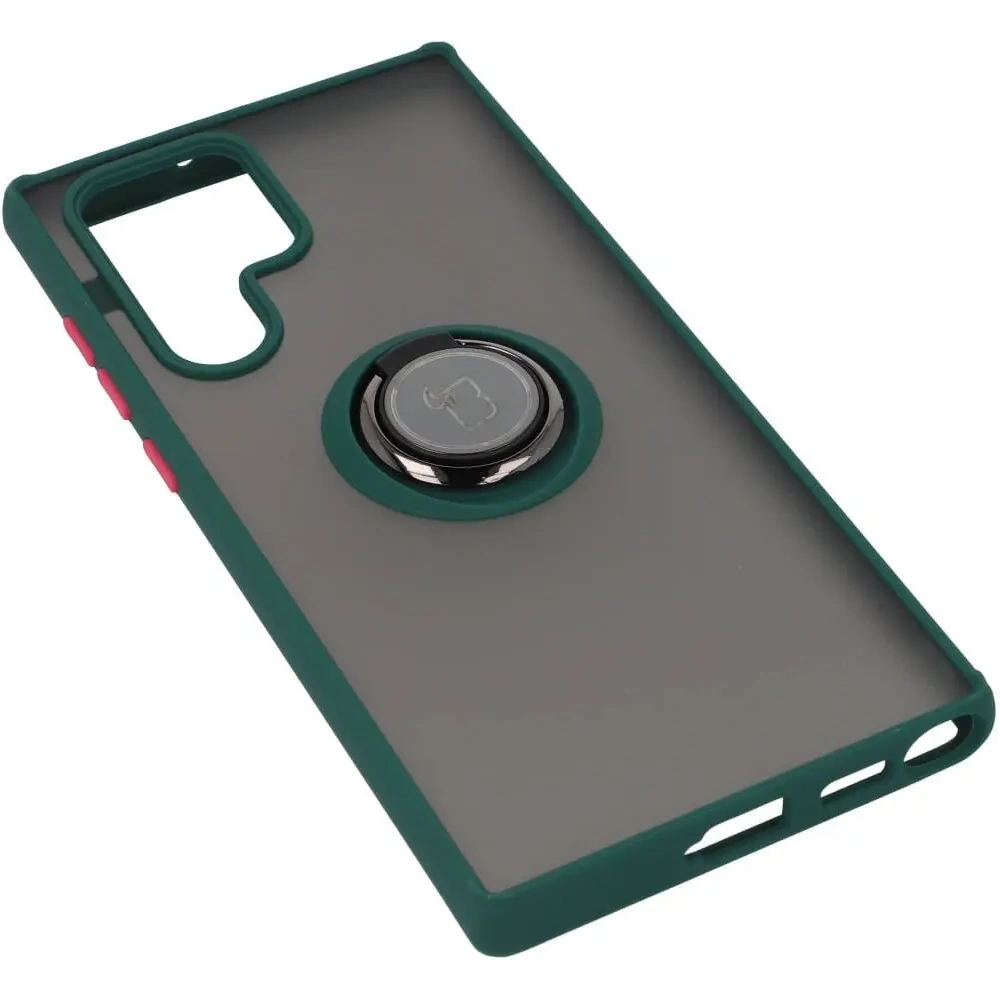 Wholesale Bizon Case Hybrid Ring Samsung Galaxy S22 Ultra smoky with a dark green frame - BIZ1642 - {ean13} - Hurt