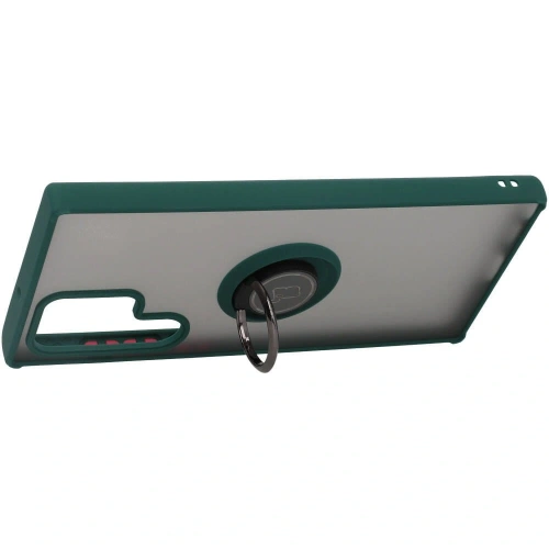 Etui z uchwytem na palec Bizon Case Hybrid Ring do Samsung Galaxy S22 Ultra przydymione z ciemnozieloną ramką