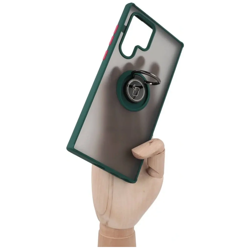 Wholesale Bizon Case Hybrid Ring Samsung Galaxy S22 Ultra smoky with a dark green frame - BIZ1642 - {ean13} - Hurt