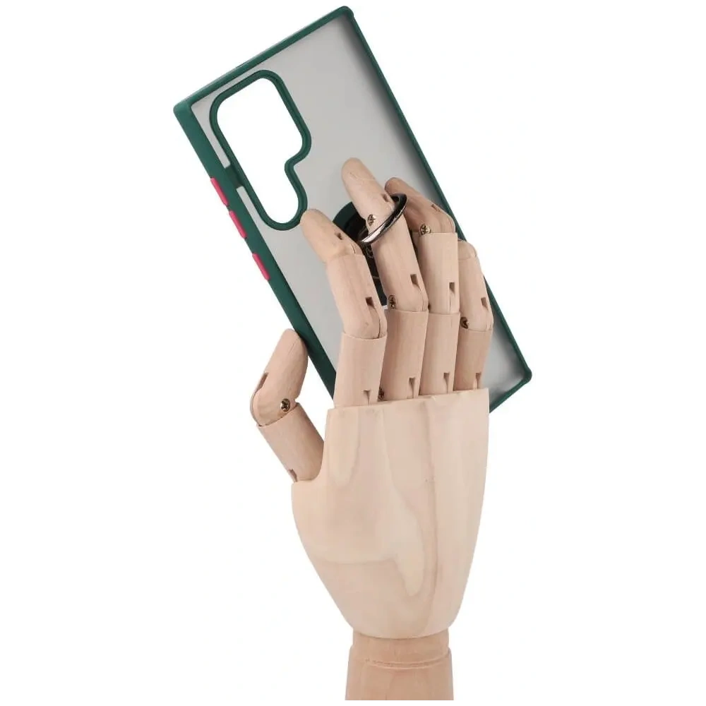 Wholesale Bizon Case Hybrid Ring Samsung Galaxy S22 Ultra smoky with a dark green frame - BIZ1642 - {ean13} - Hurt