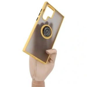 Hurtownia GSM - Etui z uchwytem na palec Bizon Case Hybrid Ring do Galaxy S22 Ultra, przydymione z żółtą ramką - BIZ7820 - {ean13} - Hurt