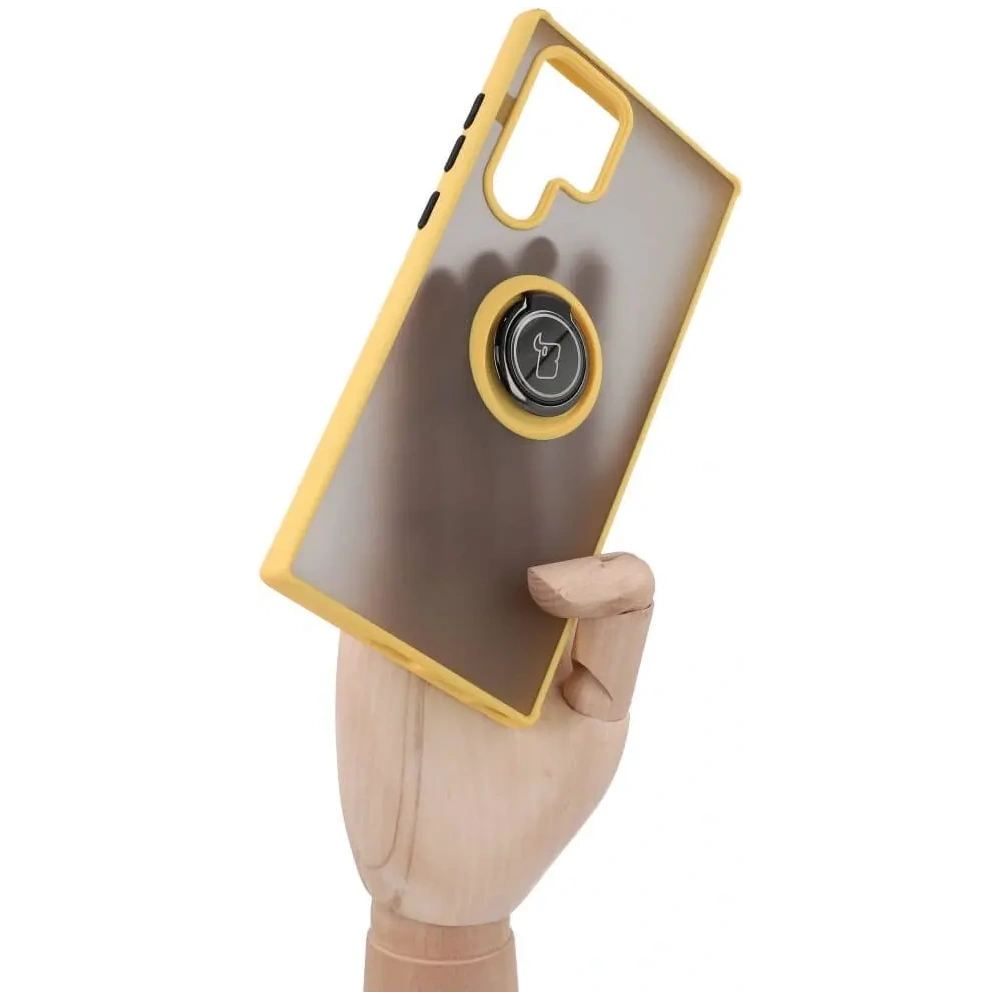 Wholesale Bizon Case Hybrid Ring Samsung Galaxy S22 Ultra smoky with a yellow frame - BIZ7820 - {ean13} - Hurt
