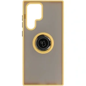 Hurtownia GSM - Etui z uchwytem na palec Bizon Case Hybrid Ring do Galaxy S22 Ultra, przydymione z żółtą ramką - BIZ7820 - {ean13} - Hurt