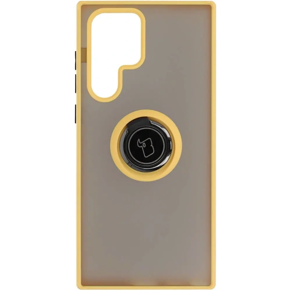 Wholesale Bizon Case Hybrid Ring Samsung Galaxy S22 Ultra smoky with a yellow frame - BIZ7820 - {ean13} - Hurt