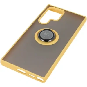 Hurtownia GSM - Etui z uchwytem na palec Bizon Case Hybrid Ring do Galaxy S22 Ultra, przydymione z żółtą ramką - BIZ7820 - {ean13} - Hurt