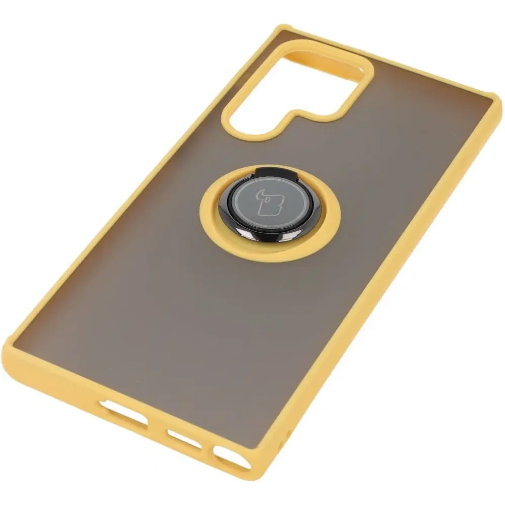 Wholesale Bizon Case Hybrid Ring Samsung Galaxy S22 Ultra smoky with a yellow frame - BIZ7820 - {ean13} - Hurt
