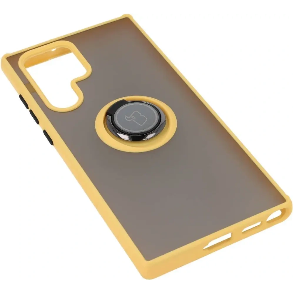 Wholesale Bizon Case Hybrid Ring Samsung Galaxy S22 Ultra smoky with a yellow frame - BIZ7820 - {ean13} - Hurt